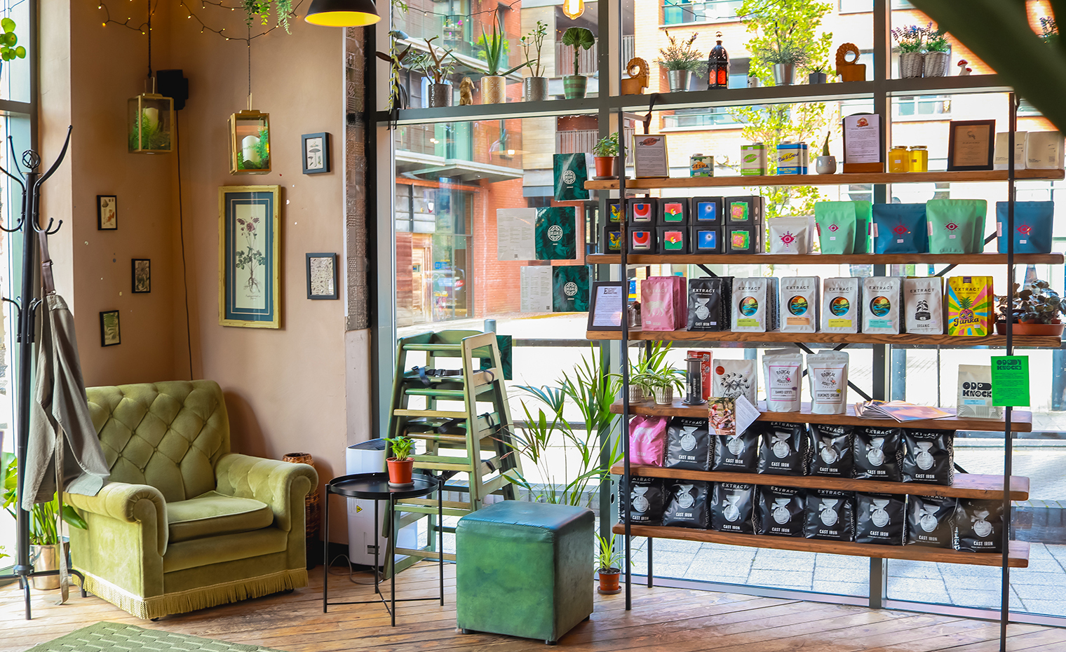 Retail shelves at Groke Coffee Groke Coffee cafe